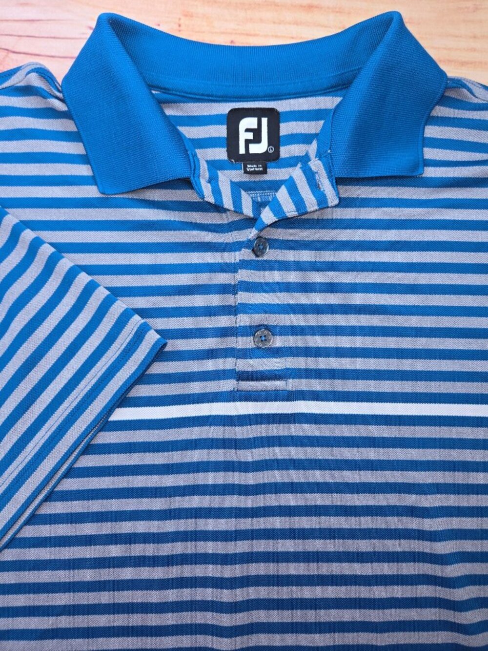 FootJoy Mens Blue Striped Golf Performance Polo Large